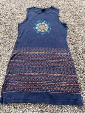 Navy Sleeveless Midi Dress with Floral Mandala Motif